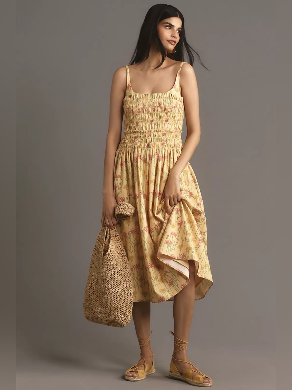 Brand New Hutch Sleeveless Smocked A-Line Midi Dress